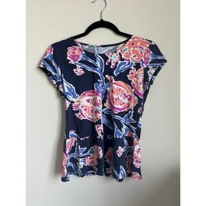 Lilly Pulizer Women's Floral Cap Sleeve Peplum Top Sz‎ XS